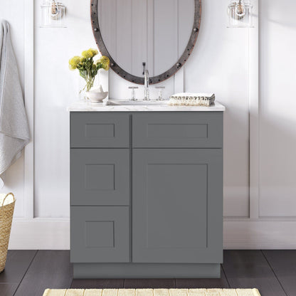 Riley & Higgs Bathroom Vanity 30 Inch Grey Shaker Single Sink Bathroom Vanity with Drawers on the Left