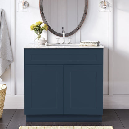 Riley & Higgs Bathroom Vanity 30 Inch Navy Blue Shaker Single Sink Bathroom Vanity