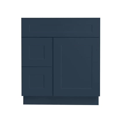 Riley & Higgs Bathroom Vanity 30 Inch Navy Blue Shaker Single Sink Bathroom Vanity with Drawers on the Left