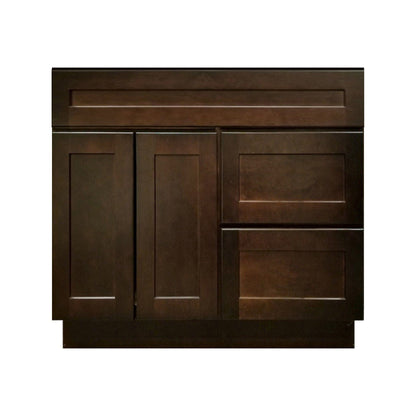 Riley & Higgs Bathroom Vanity 36 Inch Espresso Shaker Single Sink Bathroom Vanity with Drawers on the Right