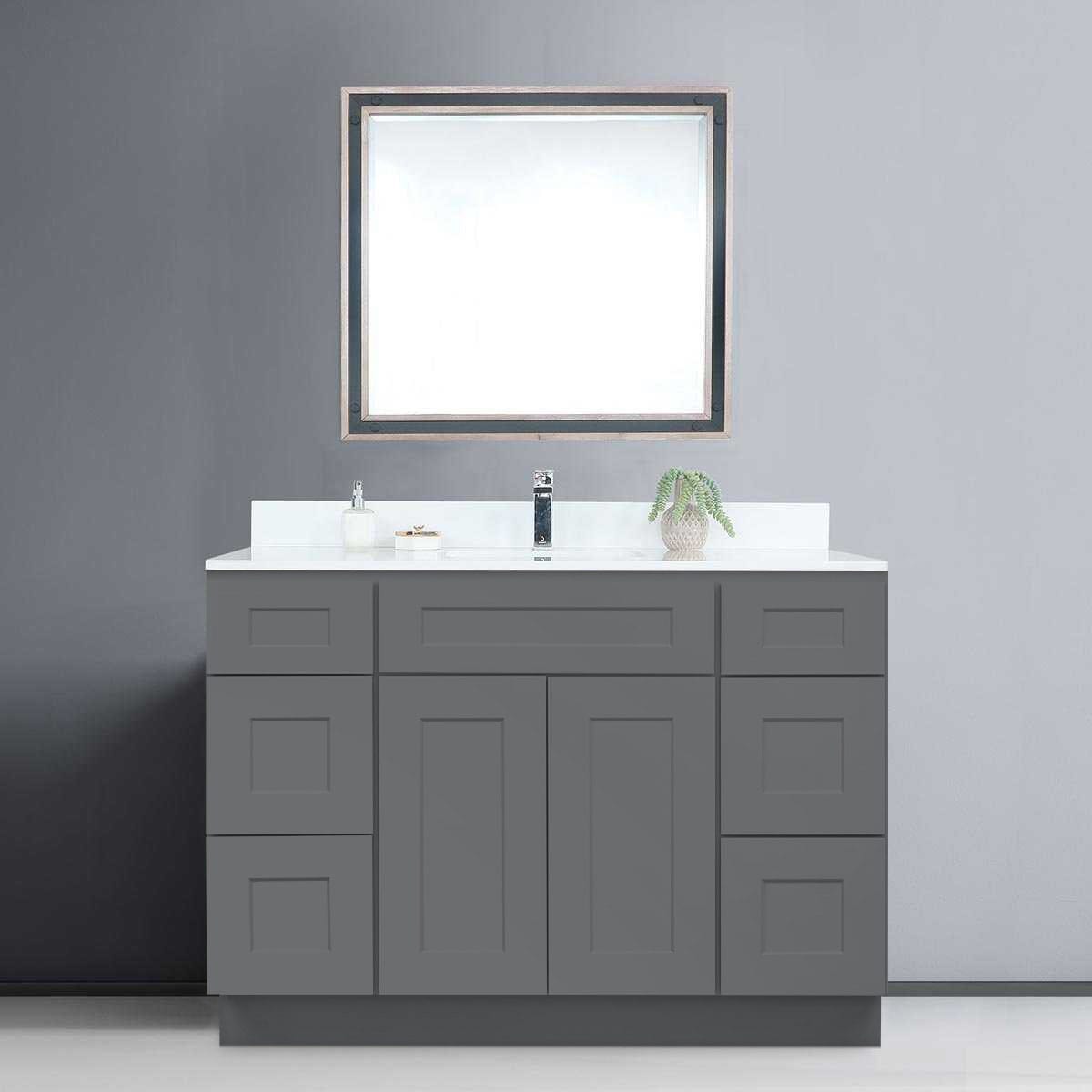 Riley & Higgs Bathroom Vanity 48 Inch Grey Shaker Single Sink Bathroom Vanity with Drawers