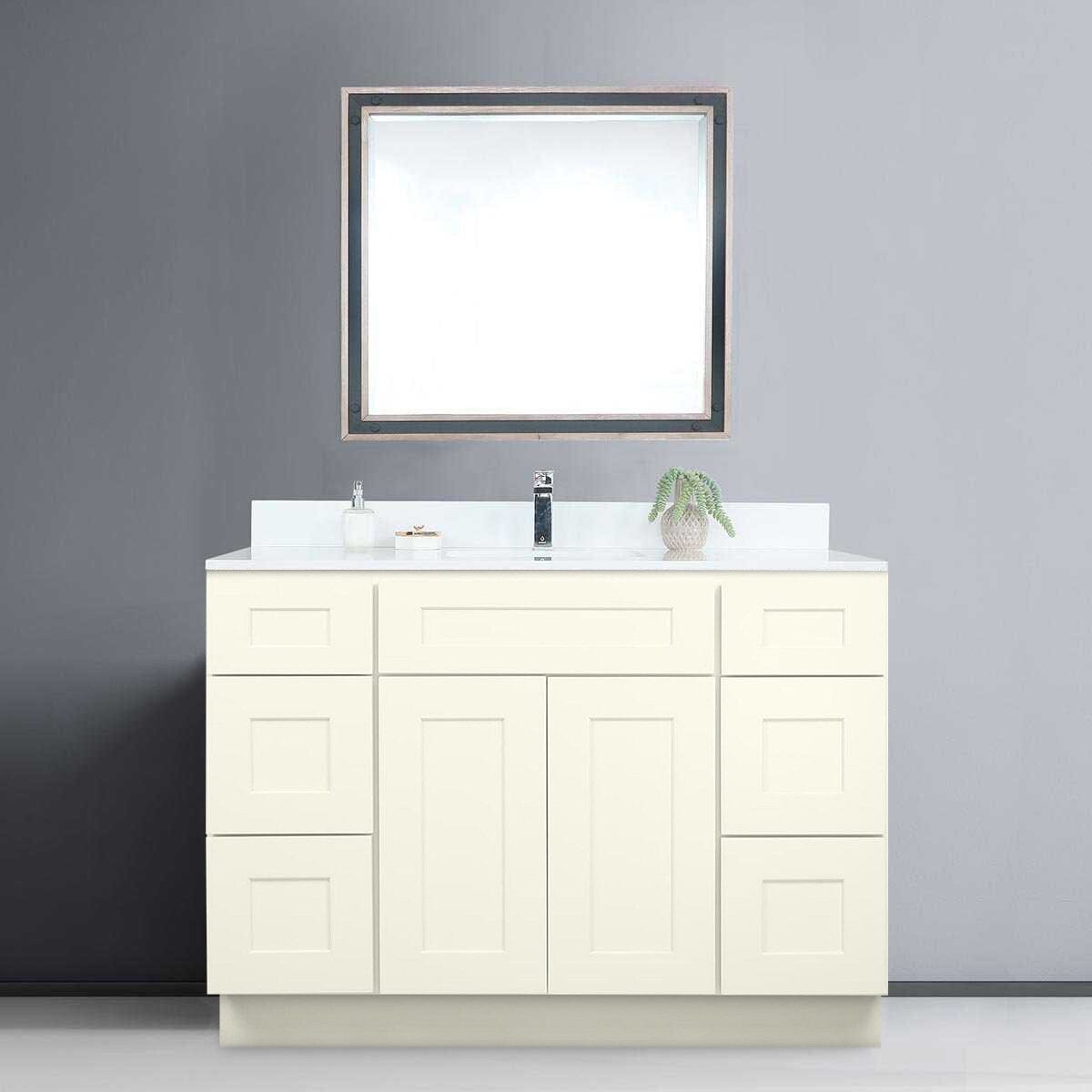 Riley & Higgs Bathroom Vanity 60 Inch Antique White Shaker Single Sink Bathroom Vanity with Drawers
