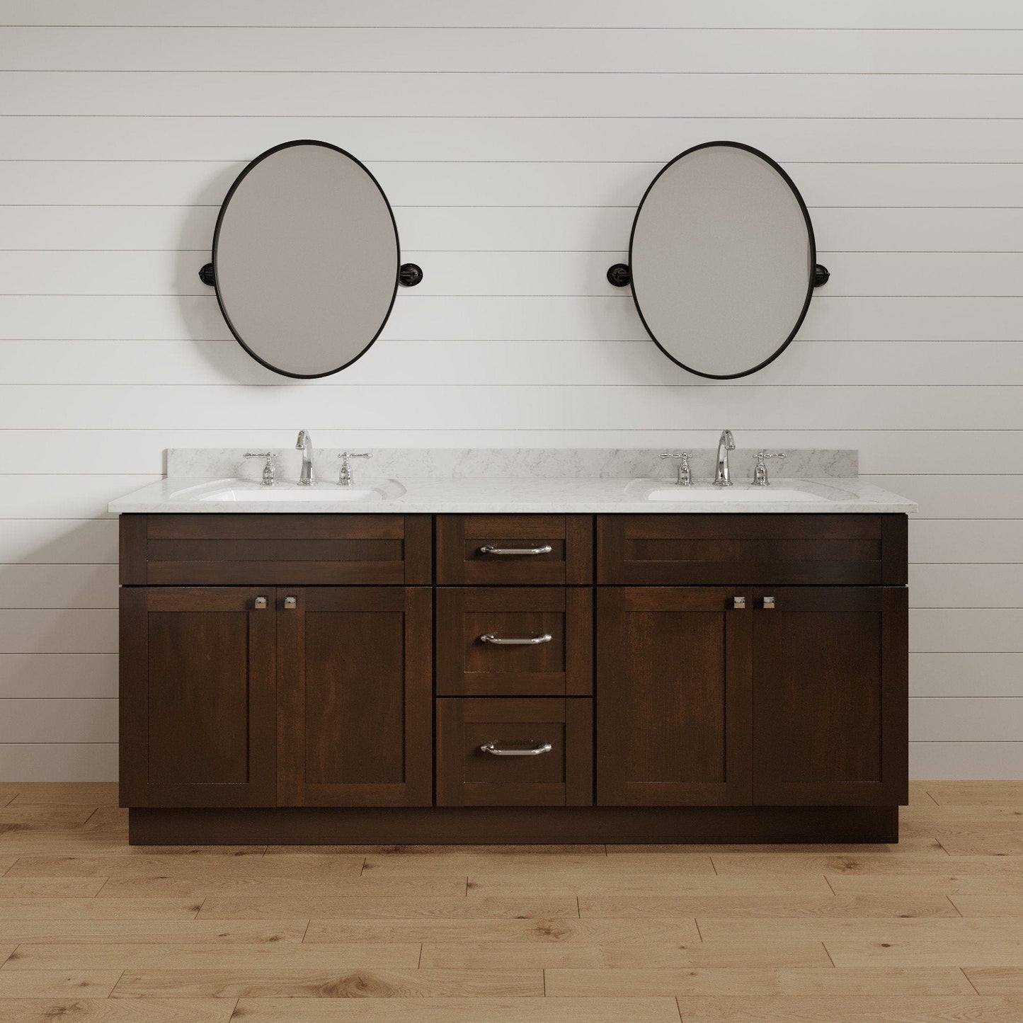 60 Inch Espresso Shaker Double Sink Bathroom Vanity with Drawers