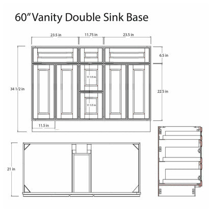 Riley & Higgs Bathroom Vanity 60 Inch Espresso Shaker Double Sink Bathroom Vanity with Drawers