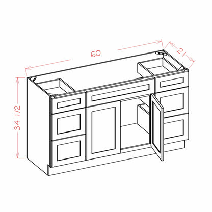 Riley & Higgs Bathroom Vanity 60 Inch Gray Stained Shaker Single Sink Bathroom Vanity with Drawers