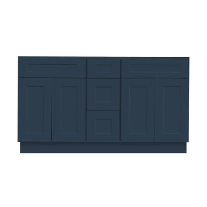 Riley & Higgs Bathroom Vanity 60 Inch Navy Blue Shaker Double Sink Bathroom Vanity with Drawers