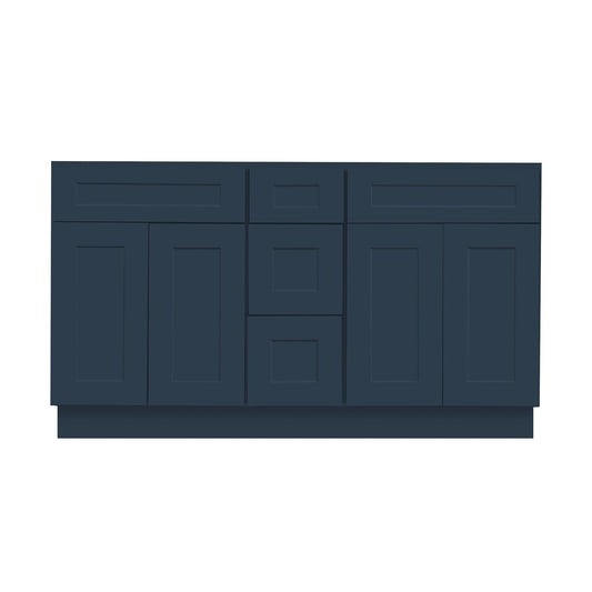 Riley & Higgs Bathroom Vanity 60 Inch Navy Blue Shaker Double Sink Bathroom Vanity with Drawers