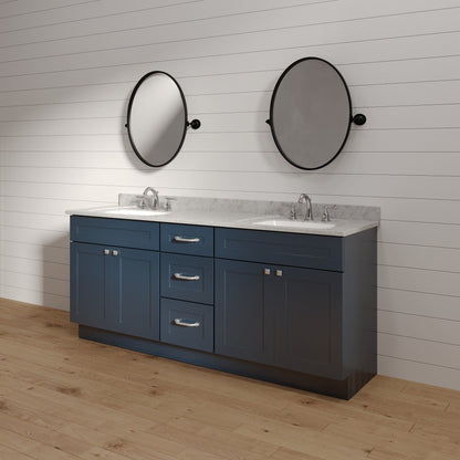 Riley & Higgs Bathroom Vanity 60 Inch Navy Blue Shaker Double Sink Bathroom Vanity with Drawers