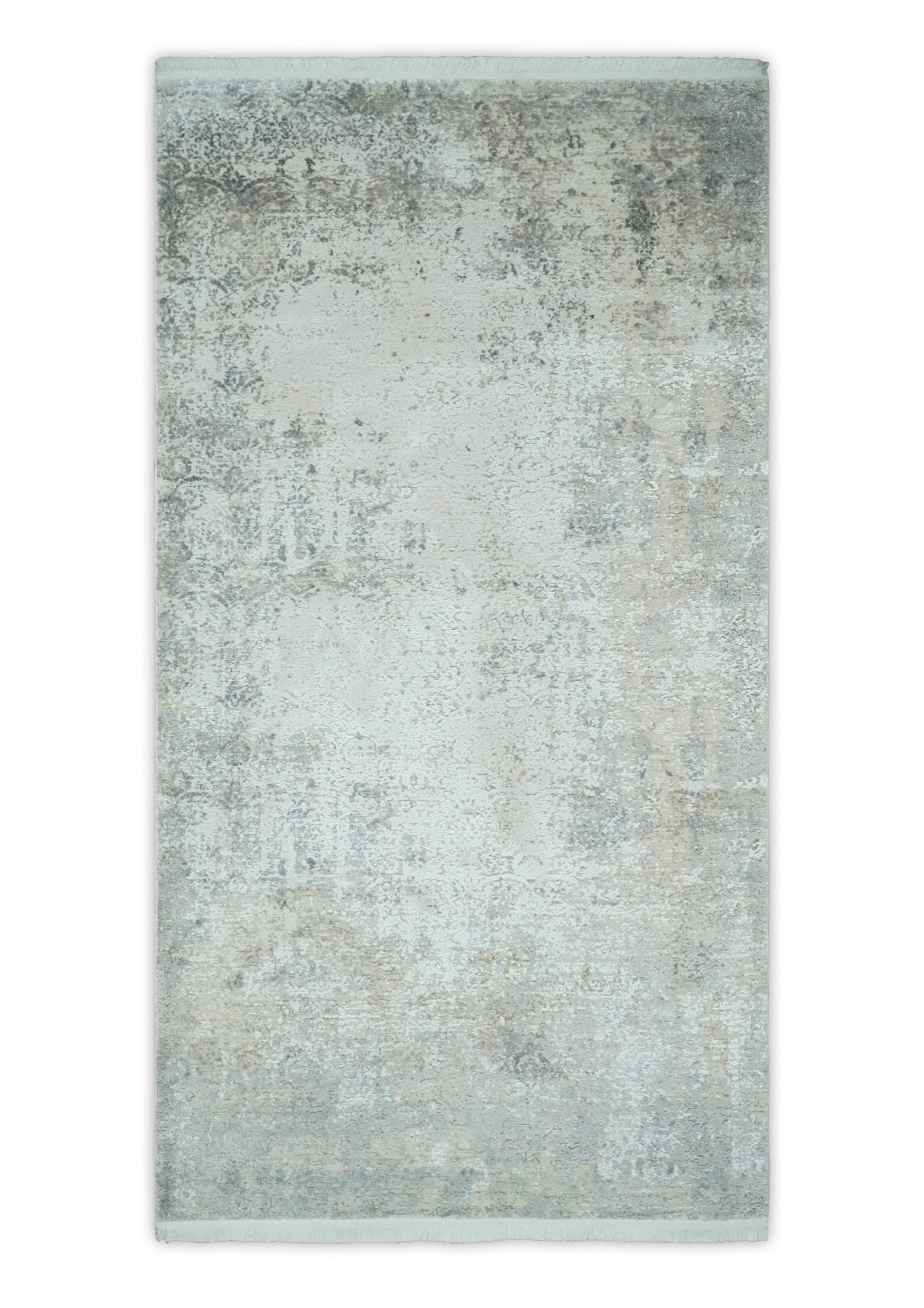 Beige, Brown and Silver Antique Finish Silk Area Rug