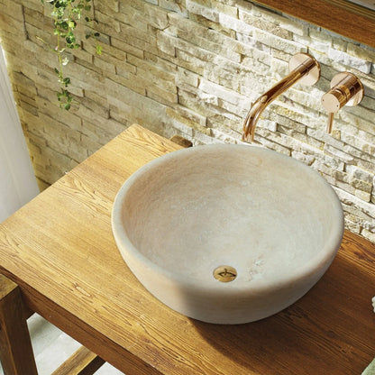 TCSC | Beige Travertine Natural Stone Above Vanity Vessel Sink Honed and Filled (D)16" (H)6"