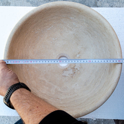 TCSC | Beige Travertine Natural Stone Above Vanity Vessel Sink Honed and Filled (D)16" (H)6"