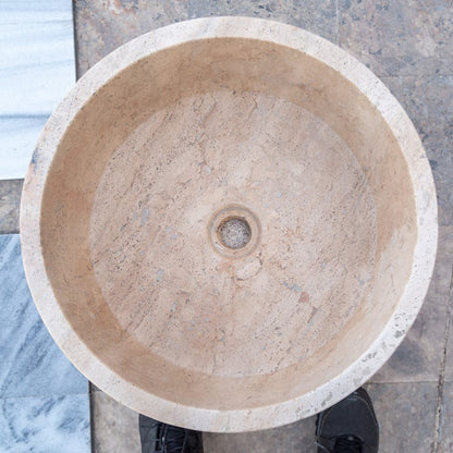 TCSC | Natural Stone Tuscany Beige Travertine Above Vanity Bathroom Sink Honed (D)16" (H)6"