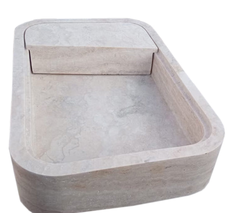 TCSC | Beige Travertine Rectangular Wall-mount Bathroom Sink Hidden Drain (W)16" (L)24" (H)5"