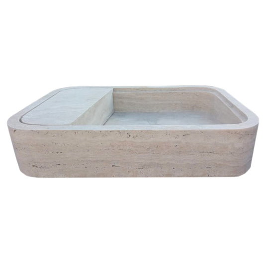 TCSC | Beige Travertine Rectangular Wall-mount Bathroom Sink Hidden Drain (W)16" (L)24" (H)5"