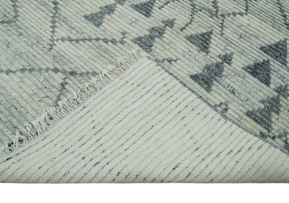 Custom Made Beni Ourain Hand Woven Ivory and Moroccan Trellis Rug Made with Blended Wool