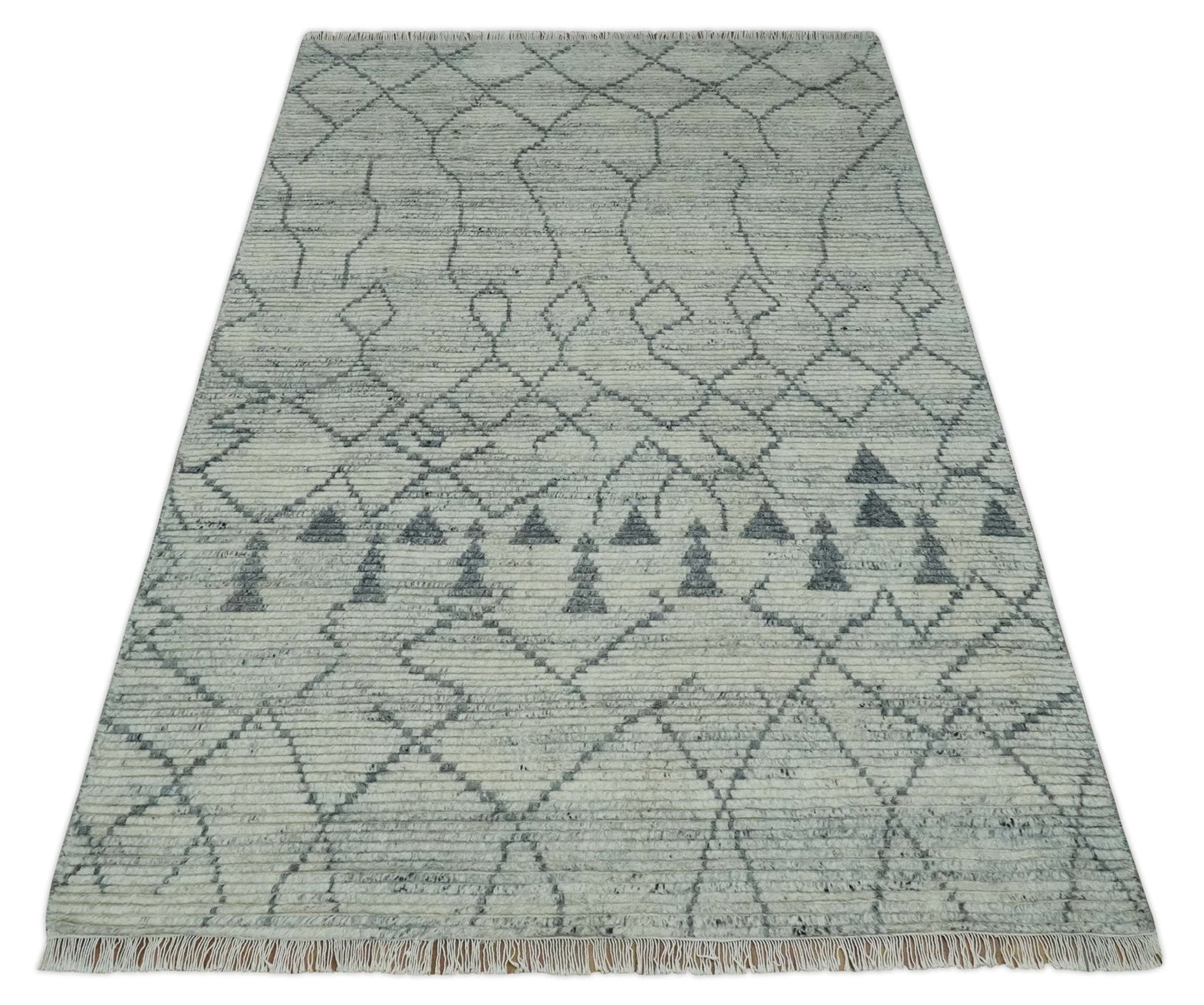 Custom Made Beni Ourain Hand Woven Ivory and Moroccan Trellis Rug Made with Blended Wool