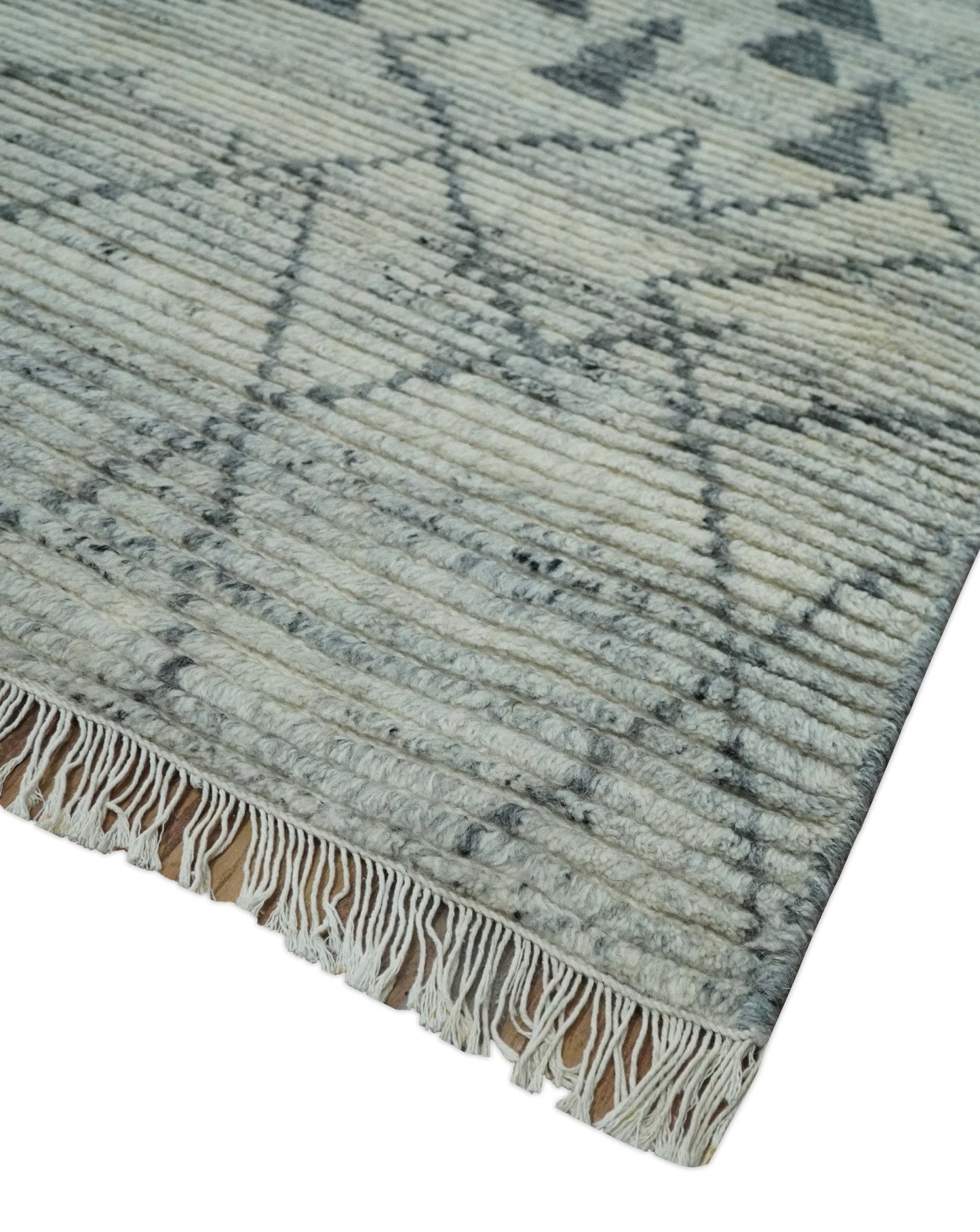 Custom Made Beni Ourain Hand Woven Ivory and Moroccan Trellis Rug Made with Blended Wool