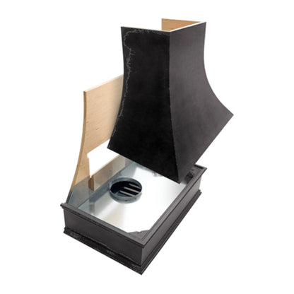 Riley & Higgs Black Wood Range Hood With Angled Front and Walnut Band - 30", 36", 42", 48", 54" and 60" Widths Available