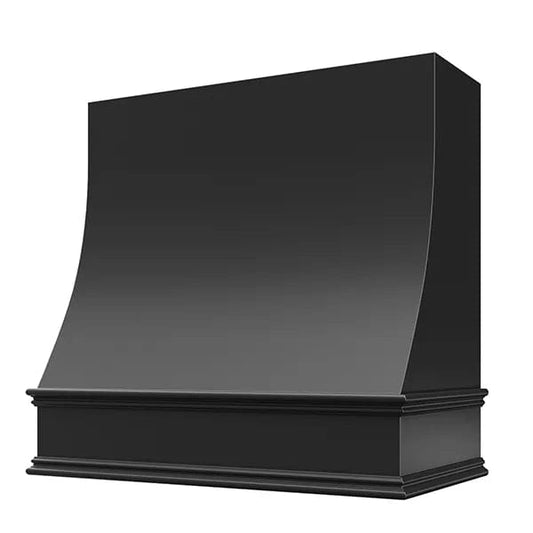 Riley & Higgs Black Wood Range Hood With Sloped Front and Decorative Trim - 30", 36", 42", 48", 54" and 60" Widths Available