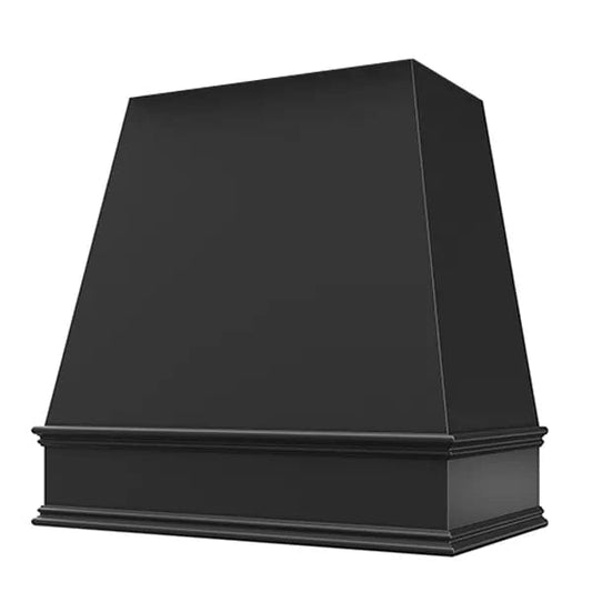 Riley & Higgs Black Wood Range Hood With Tapered Front and Decorative Trim - 30", 36", 42", 48", 54" and 60" Widths Available