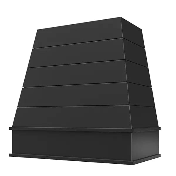 Riley & Higgs Black Wood Range Hood With Tapered Shiplap Front and Block Trim - 30", 36", 42", 48", 54" and 60" Widths Available