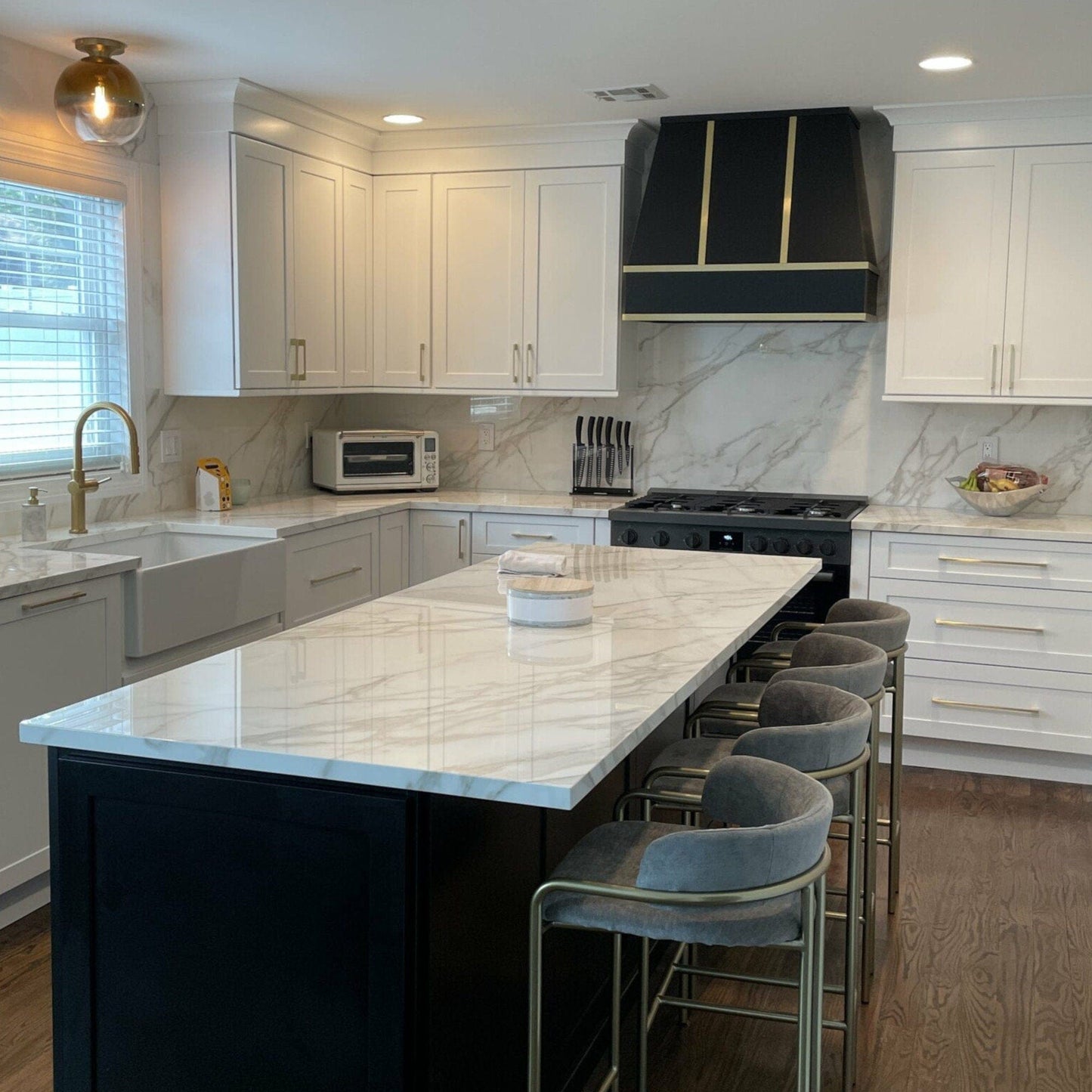 Riley & Higgs Black Wood Range Hood With Tapered Shiplap Front and Block Trim - 30", 36", 42", 48", 54" and 60" Widths Available