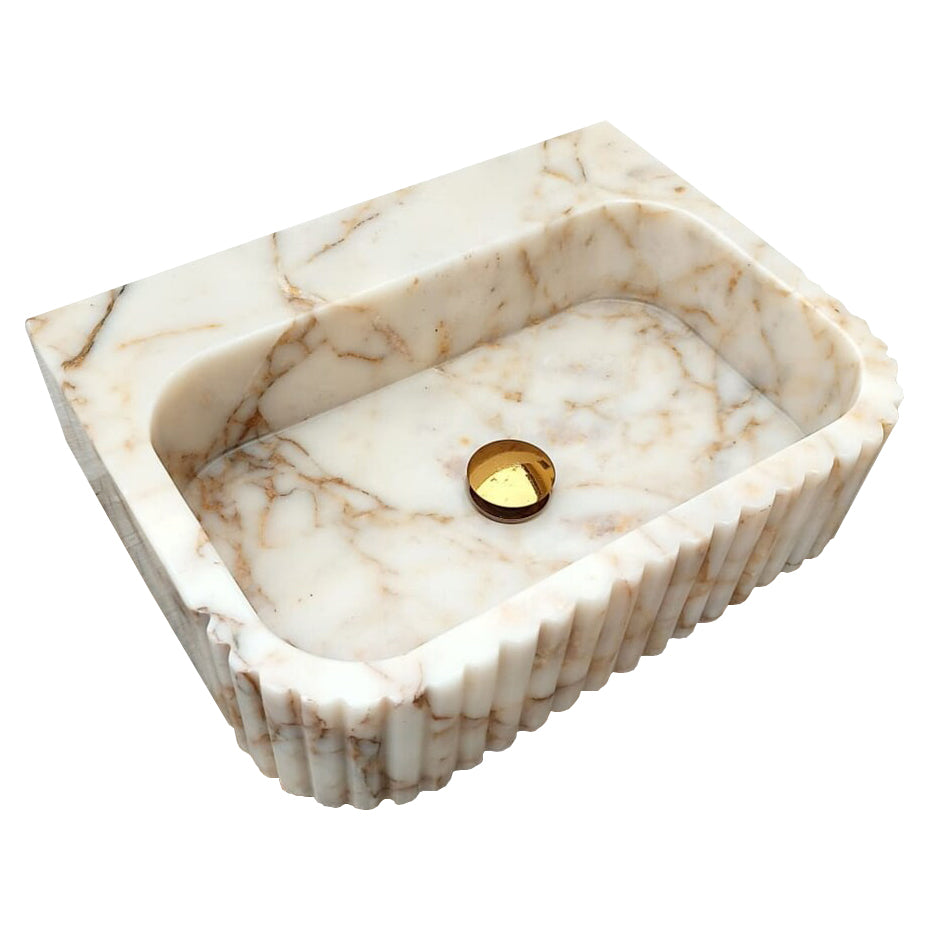 Calacatta Gold Marble Wall-mount Bathroom Vanity Sink Fluted (W)16" (L)20" (H)6"