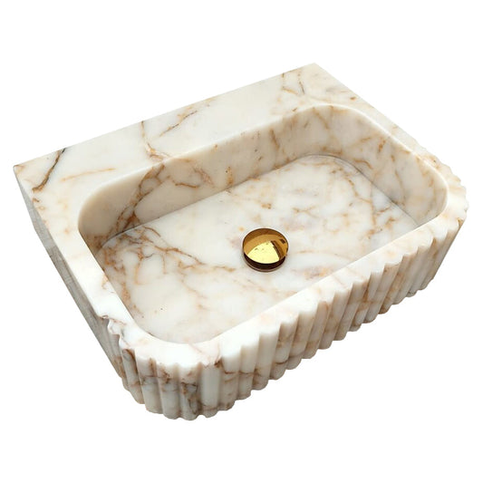 TCSC | Calacatta Gold Marble Wall-mount Bathroom Vanity Sink Fluted (W)16" (L)20" (H)6"