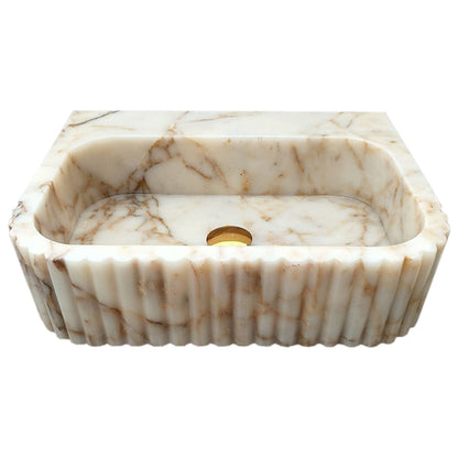 TCSC | Calacatta Gold Marble Wall-mount Bathroom Vanity Sink Fluted (W)16" (L)20" (H)6"