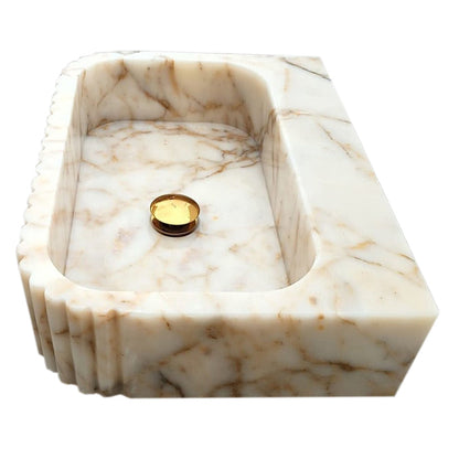 TCSC | Calacatta Gold Marble Wall-mount Bathroom Vanity Sink Fluted (W)16" (L)20" (H)6"