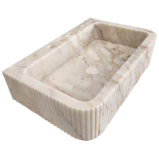 TCSC | Calacatta Gold Marble Wall-mount Bathroom Vanity Sink Fluted (W)18" (L)30" (H)8"