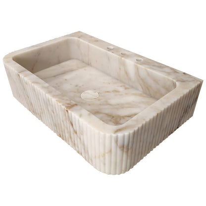 TCSC | Calacatta Gold Marble Wall-mount Bathroom Vanity Sink Fluted (W)18" (L)30" (H)8"