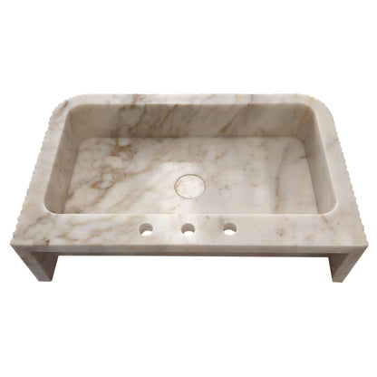 TCSC | Calacatta Gold Marble Wall-mount Bathroom Vanity Sink Fluted (W)18" (L)30" (H)8"