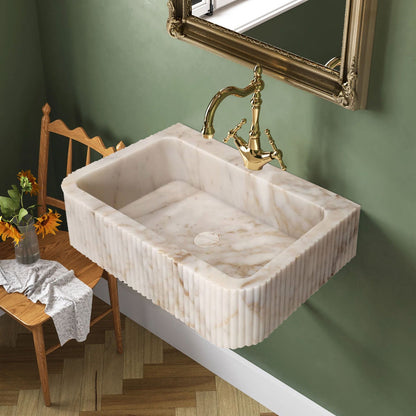 Calacatta Gold Marble Wall-mount Bathroom Vanity Sink Fluted (W)18" (L)30" (H)8"