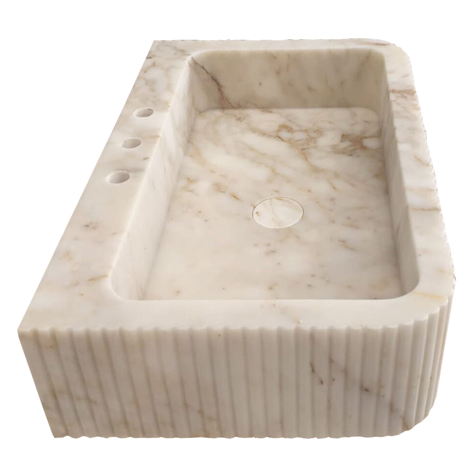 Calacatta Gold Marble Wall-mount Bathroom Vanity Sink Fluted (W)18" (L)30" (H)8"