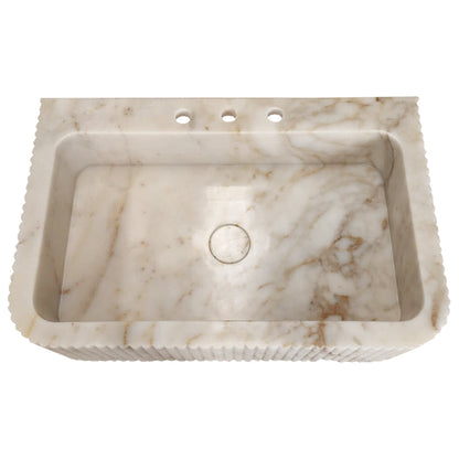 TCSC | Calacatta Gold Marble Wall-mount Bathroom Vanity Sink Fluted (W)18" (L)30" (H)8"