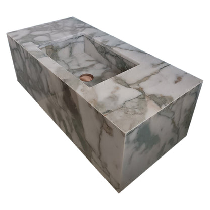 TCSC | Calacatta Verde Marble Rectangular Wall-mount Bathroom Sink with 10" Backsplash (W)16" (L)34" (H)12"