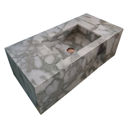 TCSC | Calacatta Verde Marble Rectangular Wall-mount Bathroom Sink with 10" Backsplash (W)16" (L)34" (H)12"