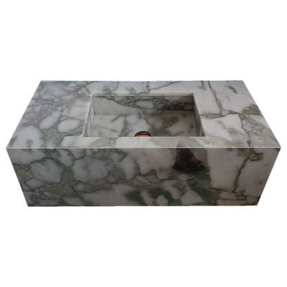 TCSC | Calacatta Verde Marble Rectangular Wall-mount Bathroom Sink with 10" Backsplash (W)16" (L)34" (H)12"