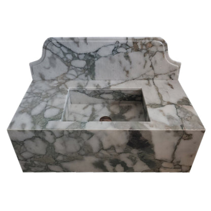 TCSC | Calacatta Verde Marble Rectangular Wall-mount Bathroom Sink with 10" Backsplash (W)16" (L)34" (H)12"