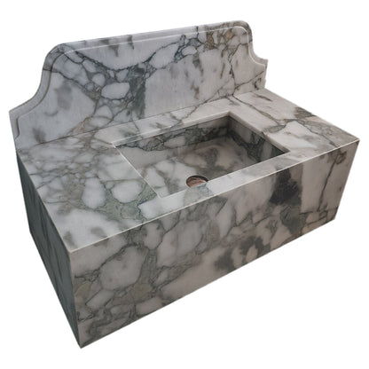 TCSC | Calacatta Verde Marble Rectangular Wall-mount Bathroom Sink with 10" Backsplash (W)16" (L)34" (H)12"