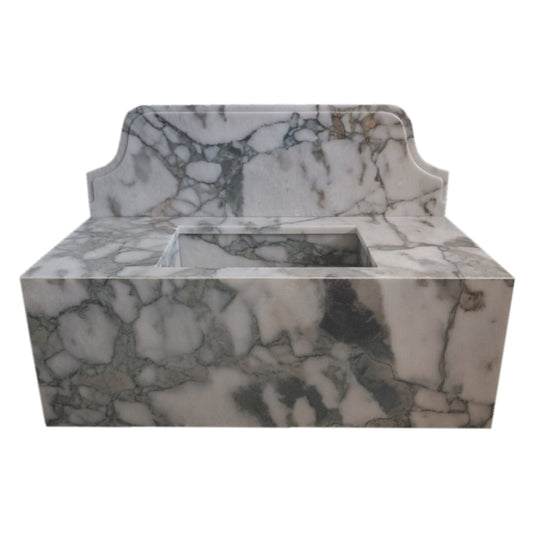 TCSC | Calacatta Verde Marble Rectangular Wall-mount Bathroom Sink with 10" Backsplash (W)16" (L)34" (H)12"