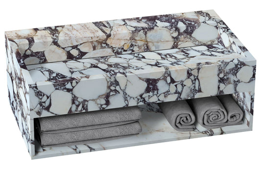 TCSC | Calacatta Viola Marble Wall-mount Bathroom Sink Hidden Drain with Storage