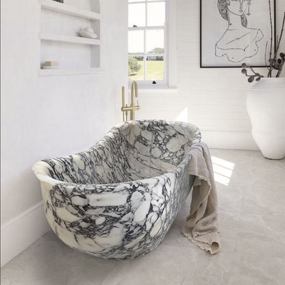 TCSC | Calacatta Viola Bathtub Hand-carved from Solid Marble Block (W)34" (L)70" (H)26"