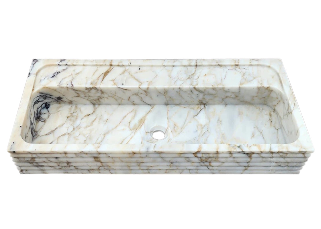 Calacatta Viola Gold Marble Wall-mount Bathroom Sink Horizontal Fluted (W)16" (W)36" (H)5"