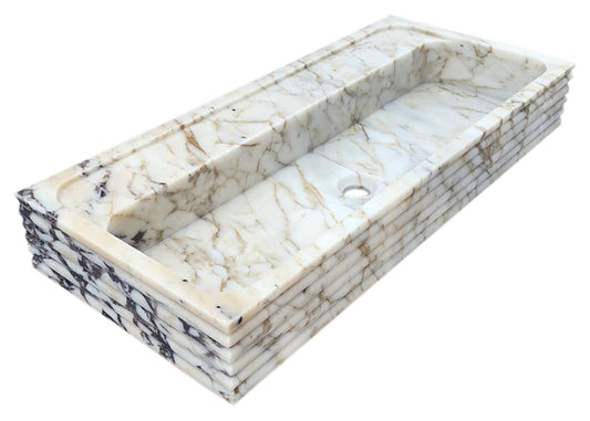 TCSC | Calacatta Viola Gold Marble Wall-mount Bathroom Sink Horizontal Fluted (W)16" (W)36" (H)5"