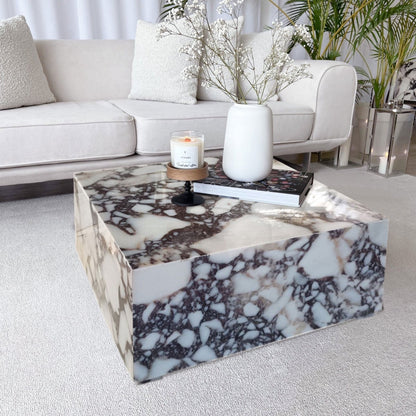 Calacatta Viola Marble Rectangular Prism Block Design Coffee Table (W)24" (L)24" (H)12"