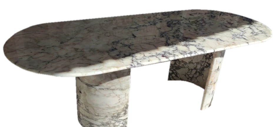 Calacatta Viola Marble Oval Dining Table with C Shape Marble Legs Polished