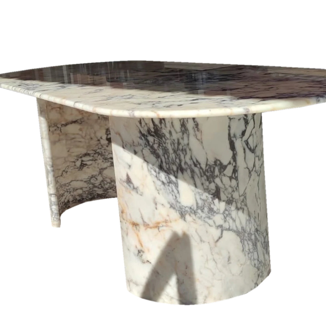 Calacatta Viola Marble Oval Dining Table with C Shape Marble Legs Polished