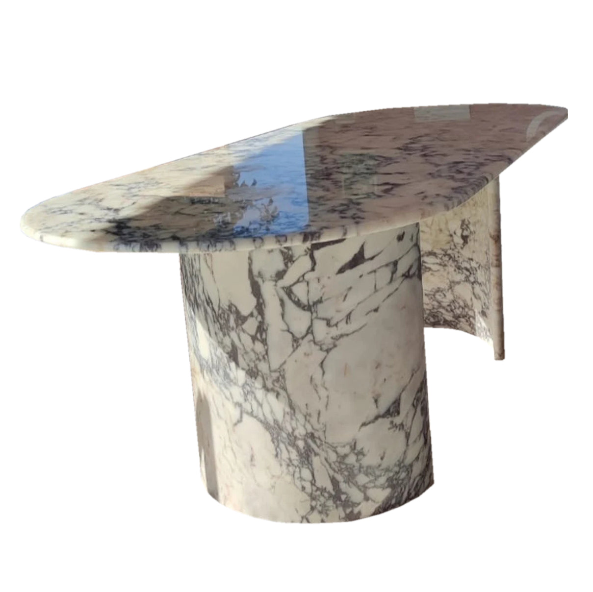 Calacatta Viola Marble Oval Dining Table with C Shape Marble Legs Polished